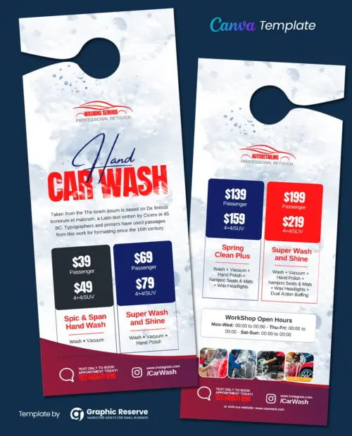 Editable Canva Template for Car Wash Pricing Door Hanger Advertising Design