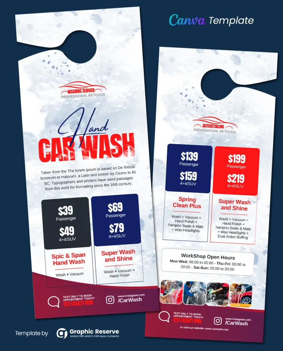 Editable Canva Template for Car Wash Pricing Door Hanger Advertising Design