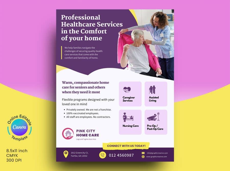 Home Care Caregvers Marketing Flyer Canva Template