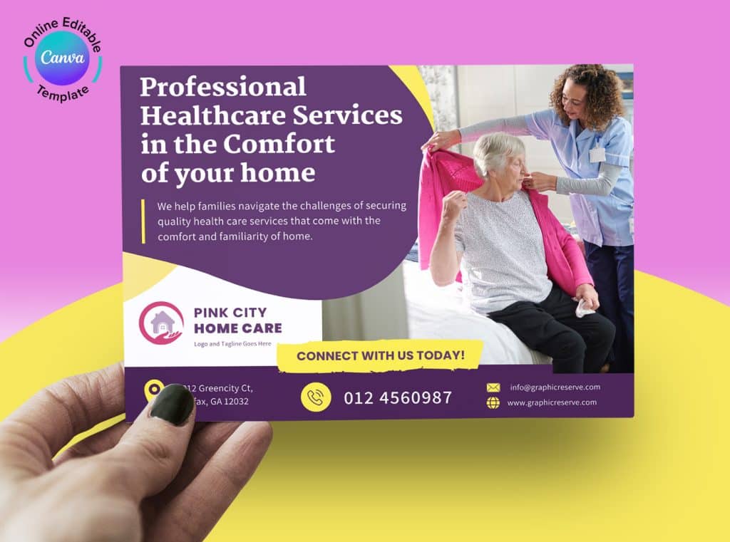 Home care caregiver direct mail postcard template