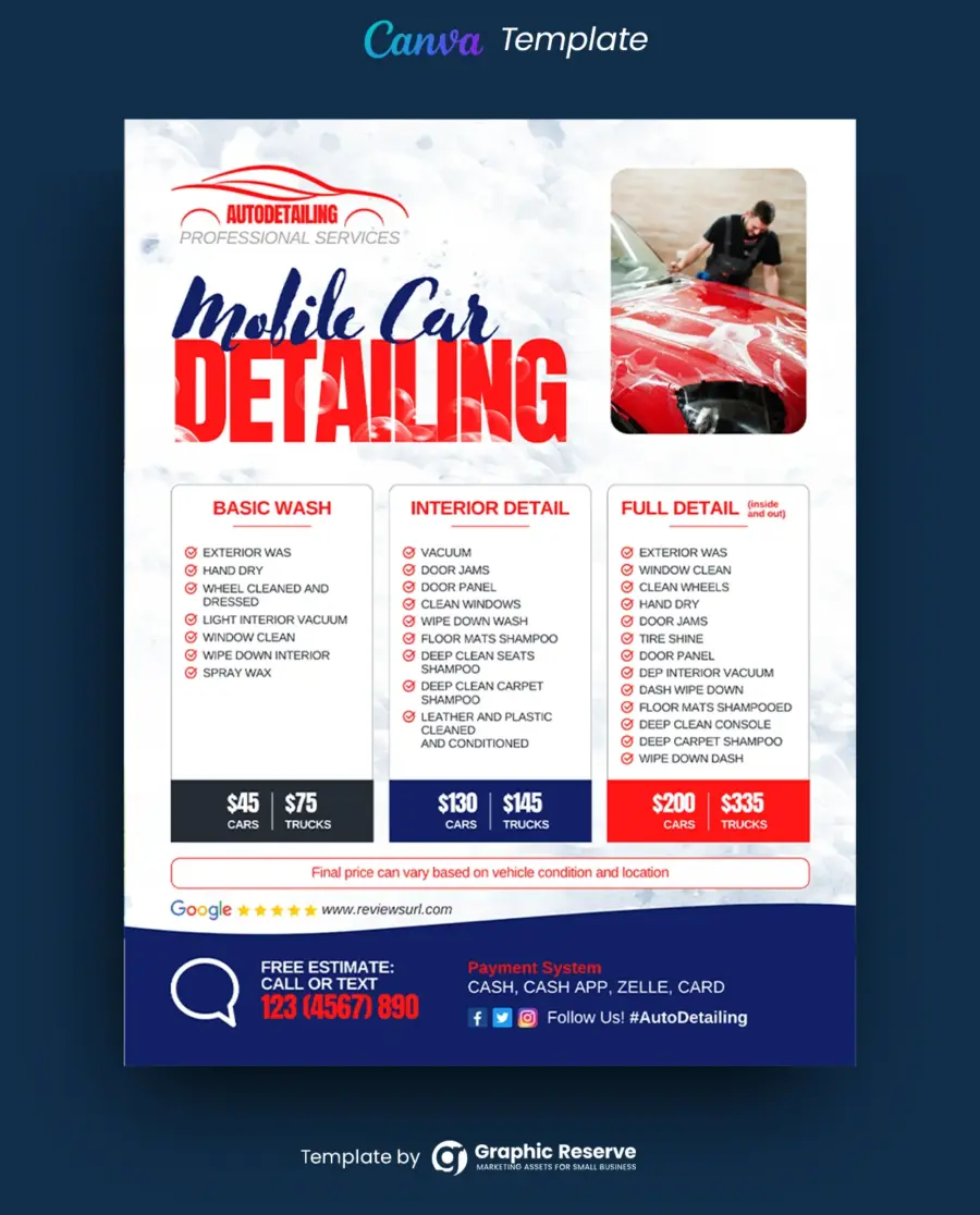 Mobile Car Detailing Flyer (Canva file)