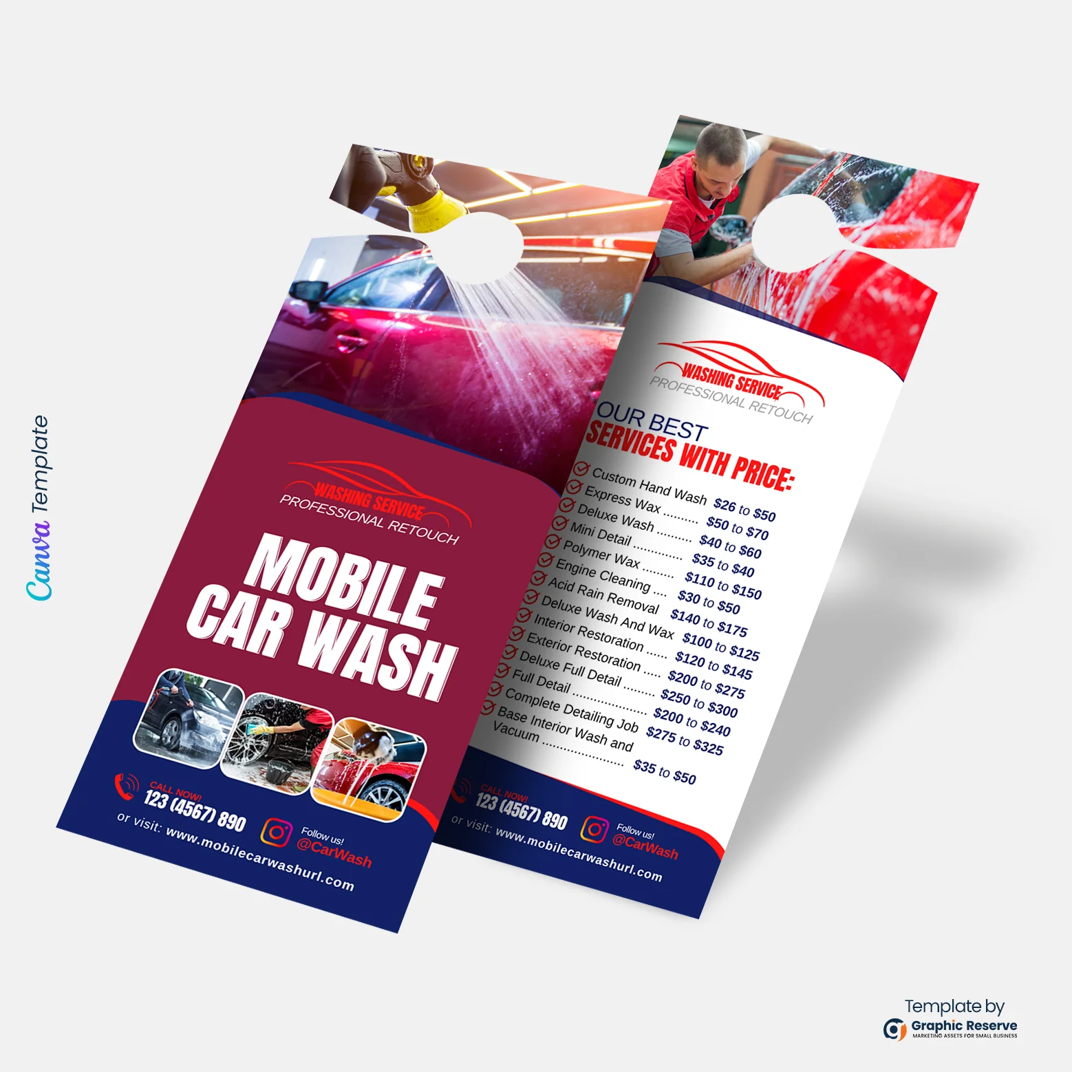 Mobile Car Wash Door Hanger Template | Editable Canva Design for Auto Detailing & Cleaning Services