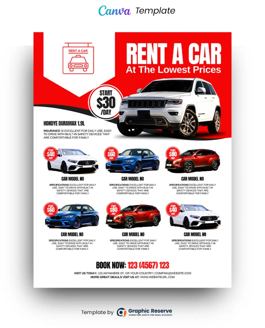Rent-A-Car Flyer Design (Canva Template)