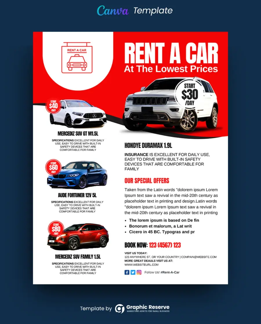 Rent Car Flyer Design (Canva Template)