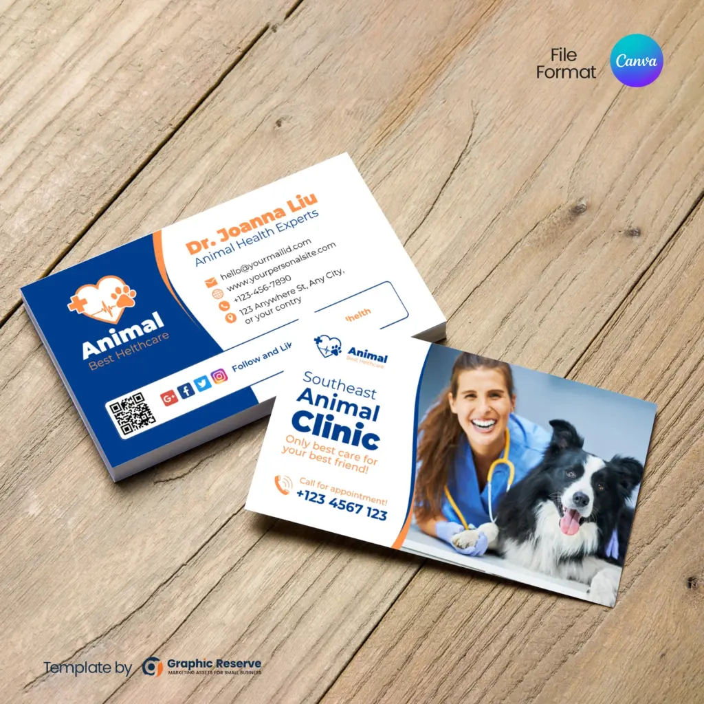 Animal Health Clinic Business Card (Canva Template) – Canva template