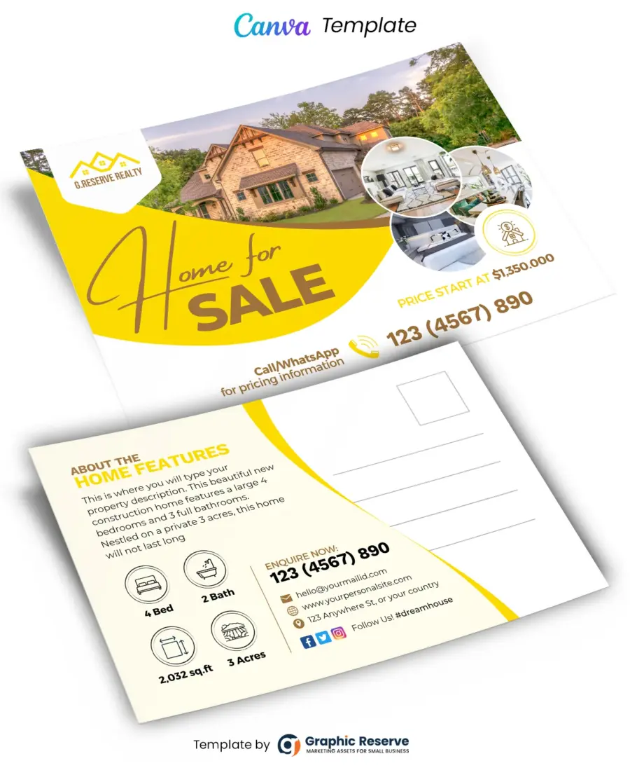 Customizable Home for Sale Postcard Template for Real Estate Marketing