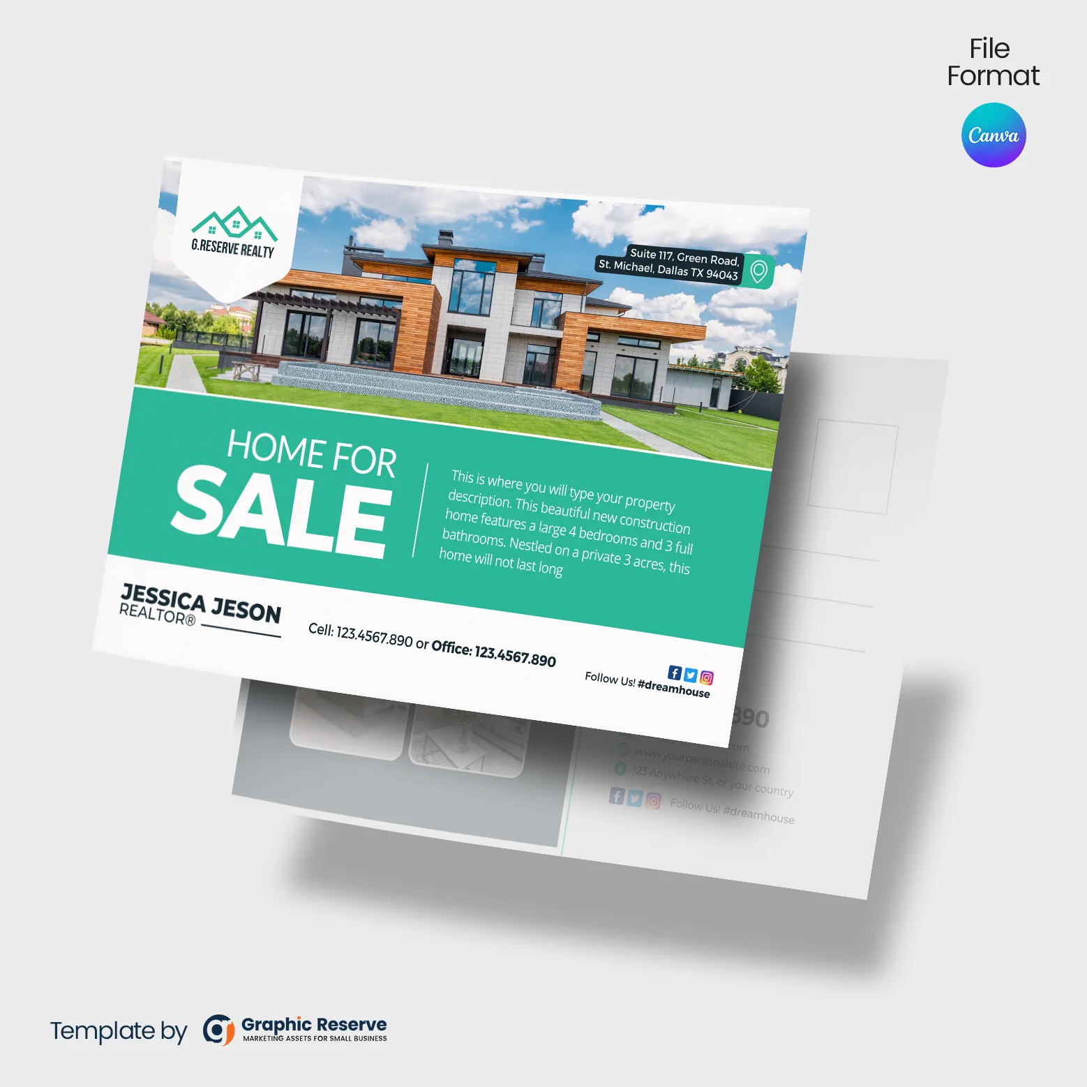 Editable Canva Template for Home for Sale Postcards