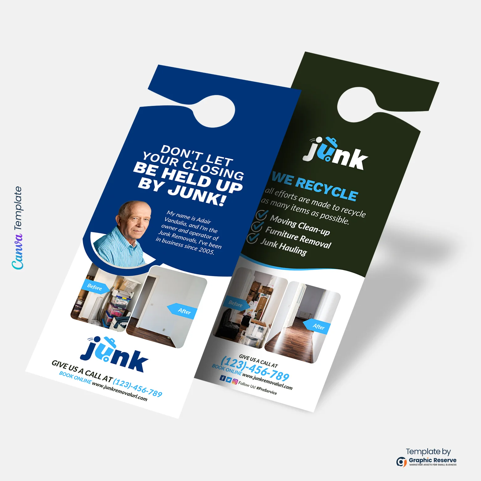 Junk Removal Door Hanger Editable Canva Template