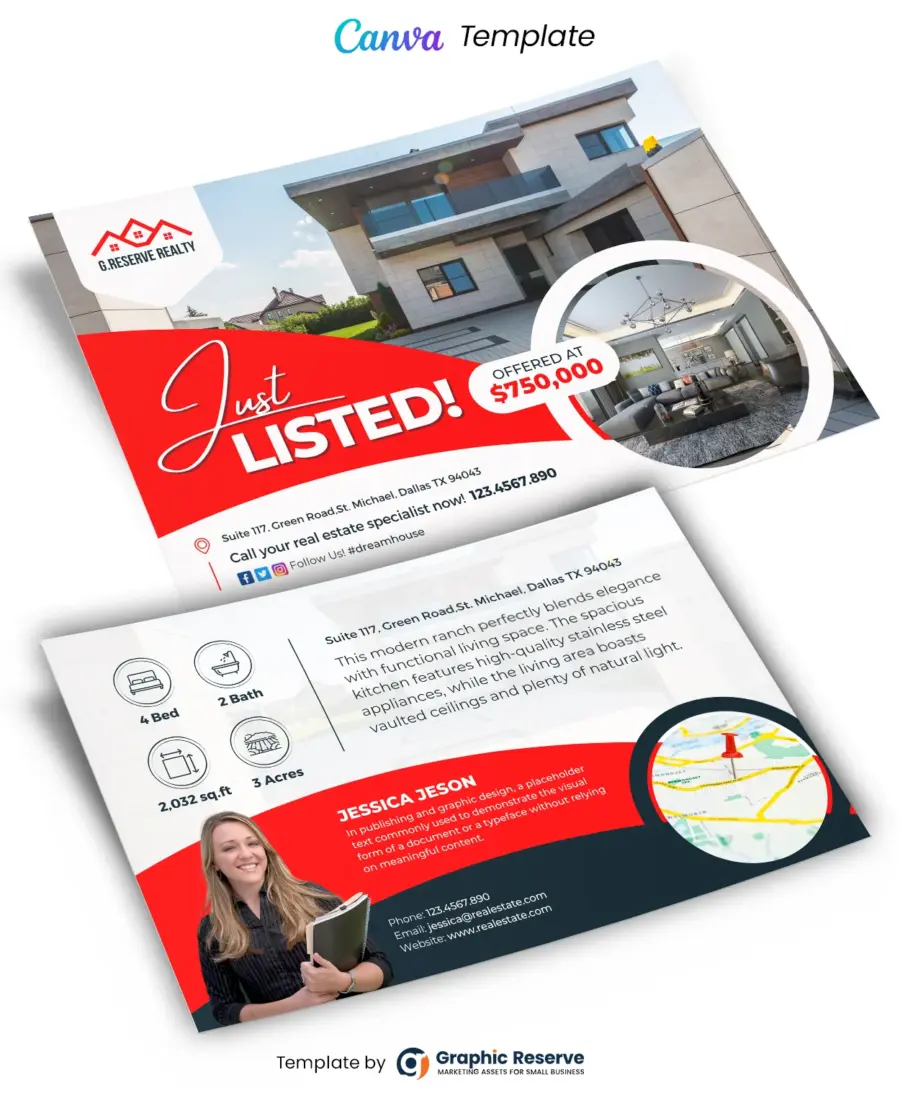 Just Sold Real Estate EDDM Postcard Template - Editable in Canva