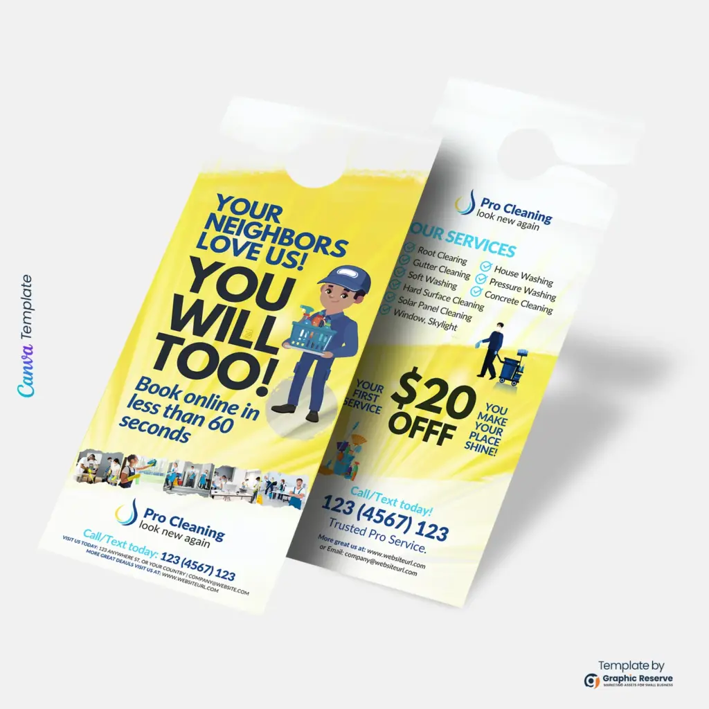 Pressure Washing Door Hanger Design | Printable Canva Template for Modern Local Advertising