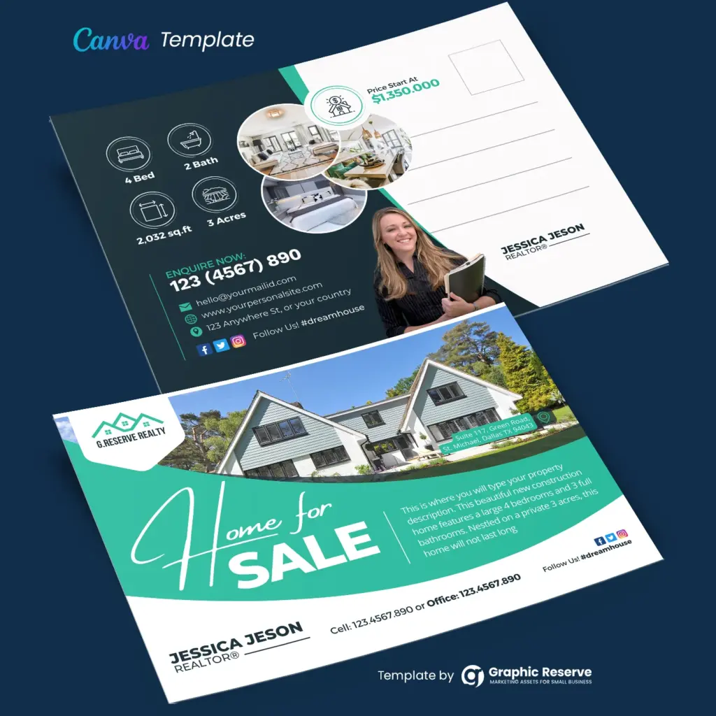 Real Estate Home for Sale Postcard Template - Canva Ready Design – Canva template