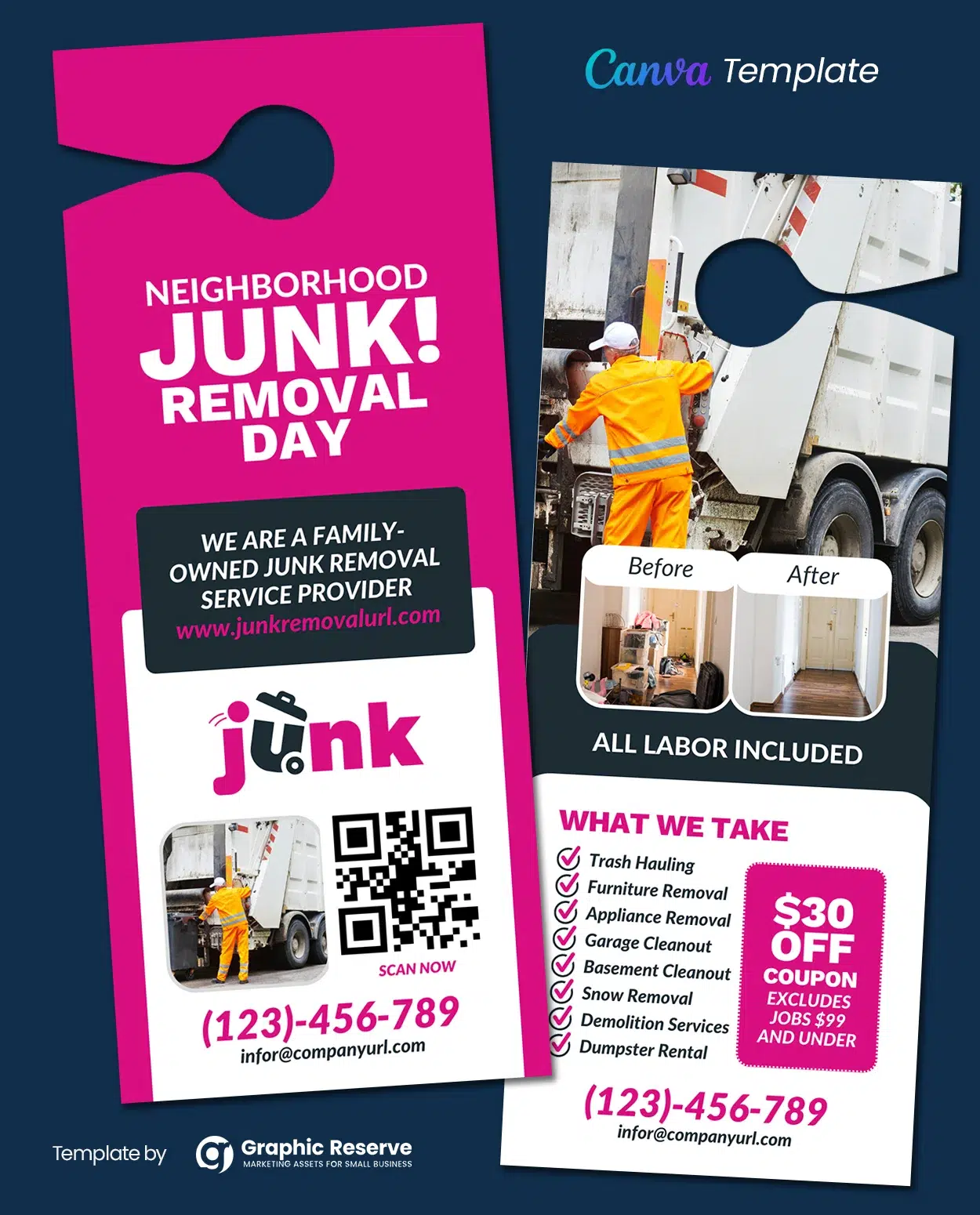 Canva Junk Removal Door Hanger Template for Business Advertising