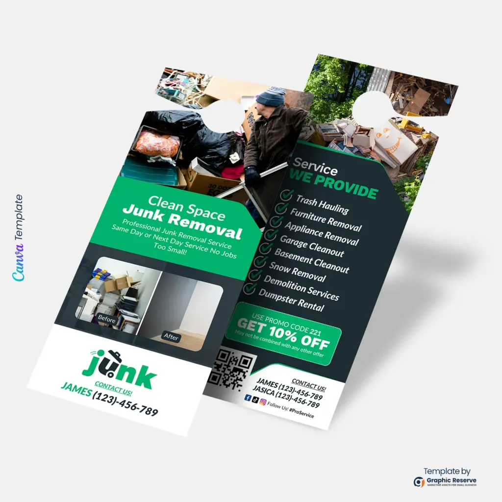 Clean Space Junk Removal Door Hanger Canva Template