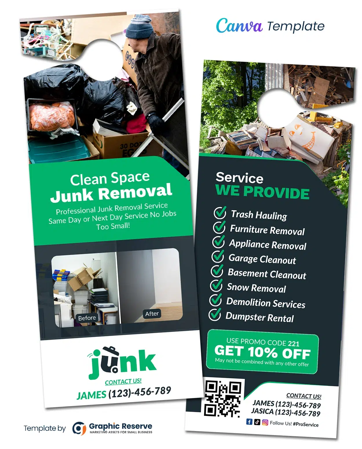 Clean Space Junk Removal Canva Door Hanger