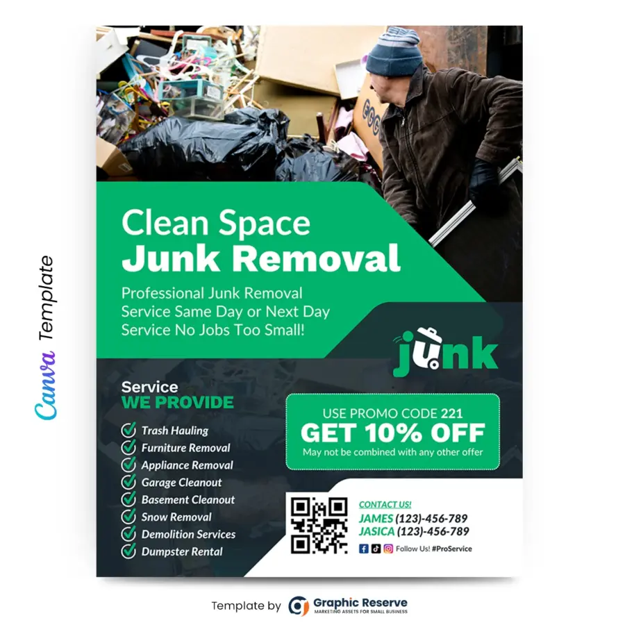 Clean Space Junk Removal Canva Flyer Design Template