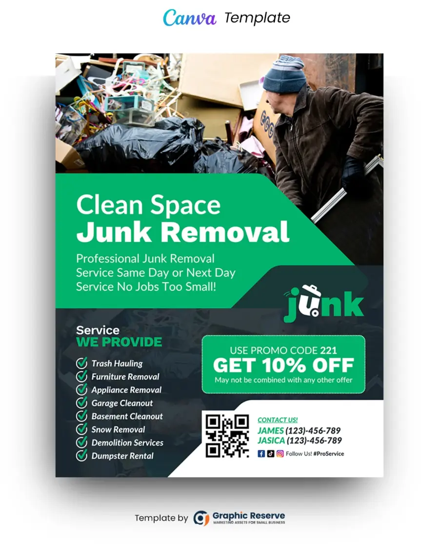 Clean Space Junk Removal Canva Flyer Design