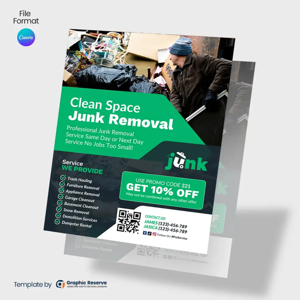 Clean Space Junk Removal Canva Flyer Design Template