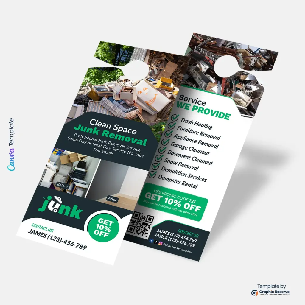 Junk Removal Door Hanger Editable Design for Clean Space
