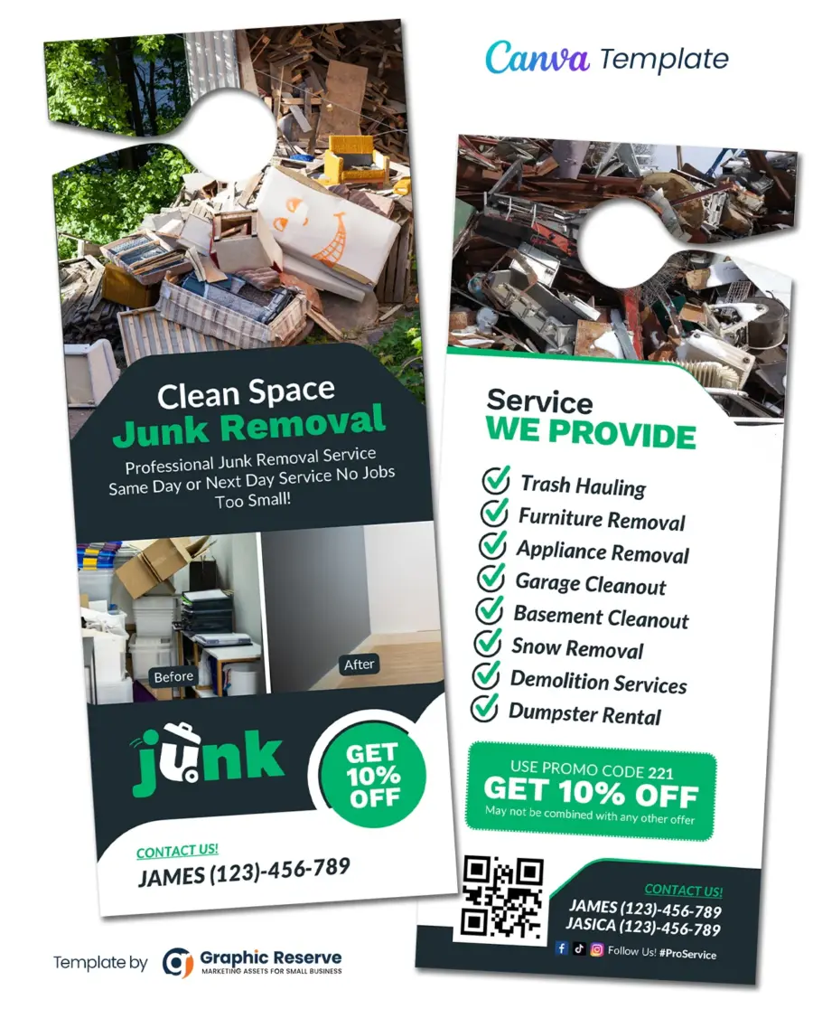 Clean Space Junk Removal Door Hanger Design Canva Template