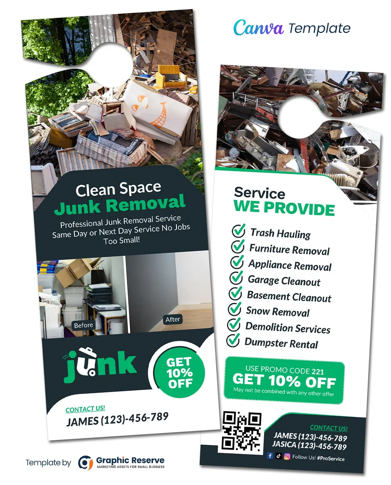 Clean Space Junk Removal Door Hanger Design Canva Template