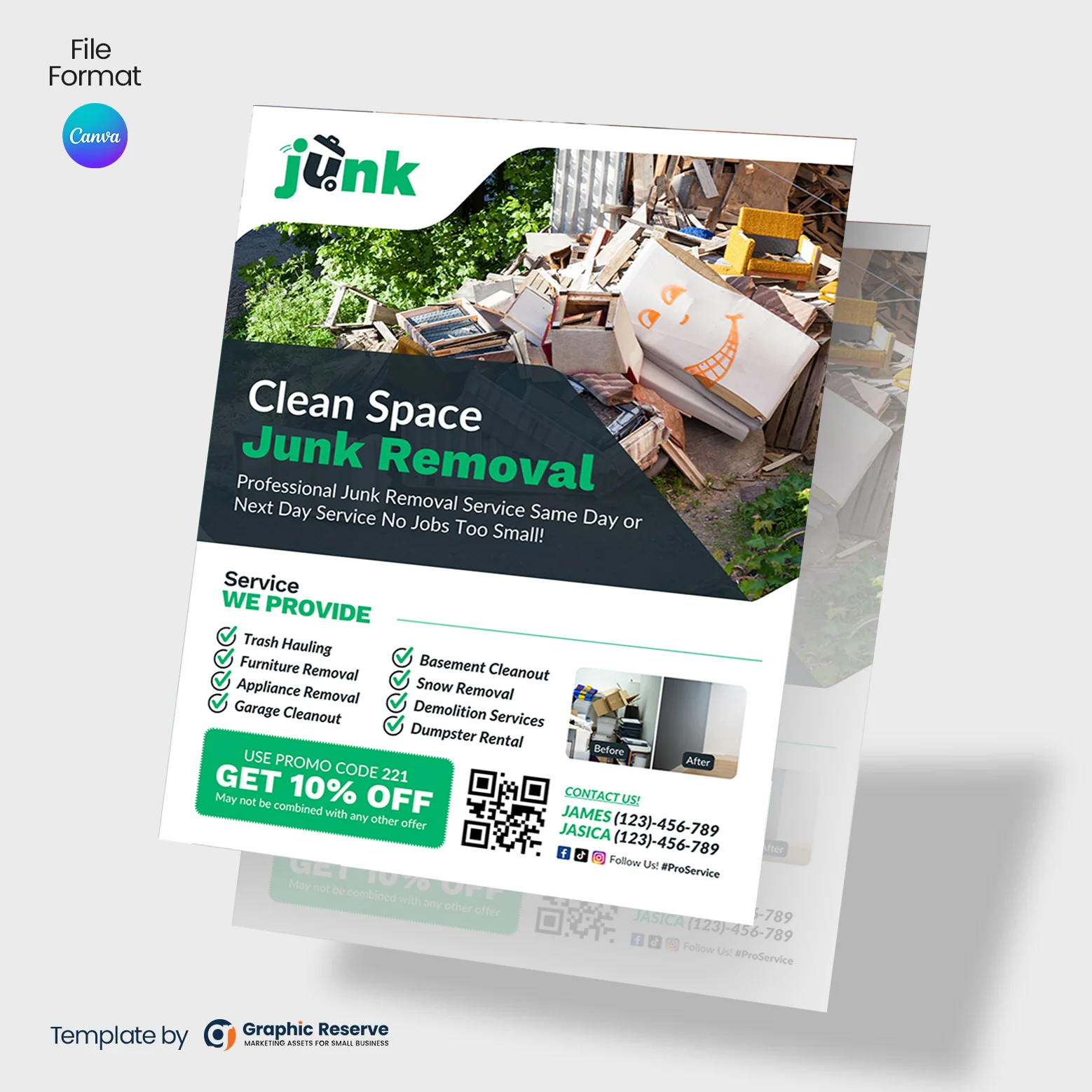 Clean Space Junk Removal Flyer Canva Template