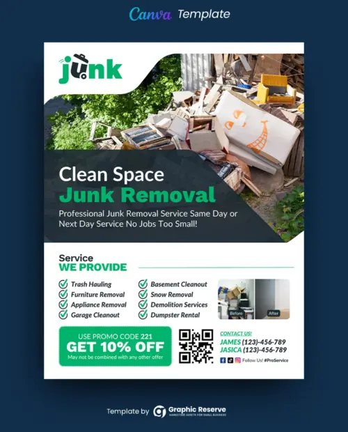 Clean Space Junk Removal Flyer Canva Template