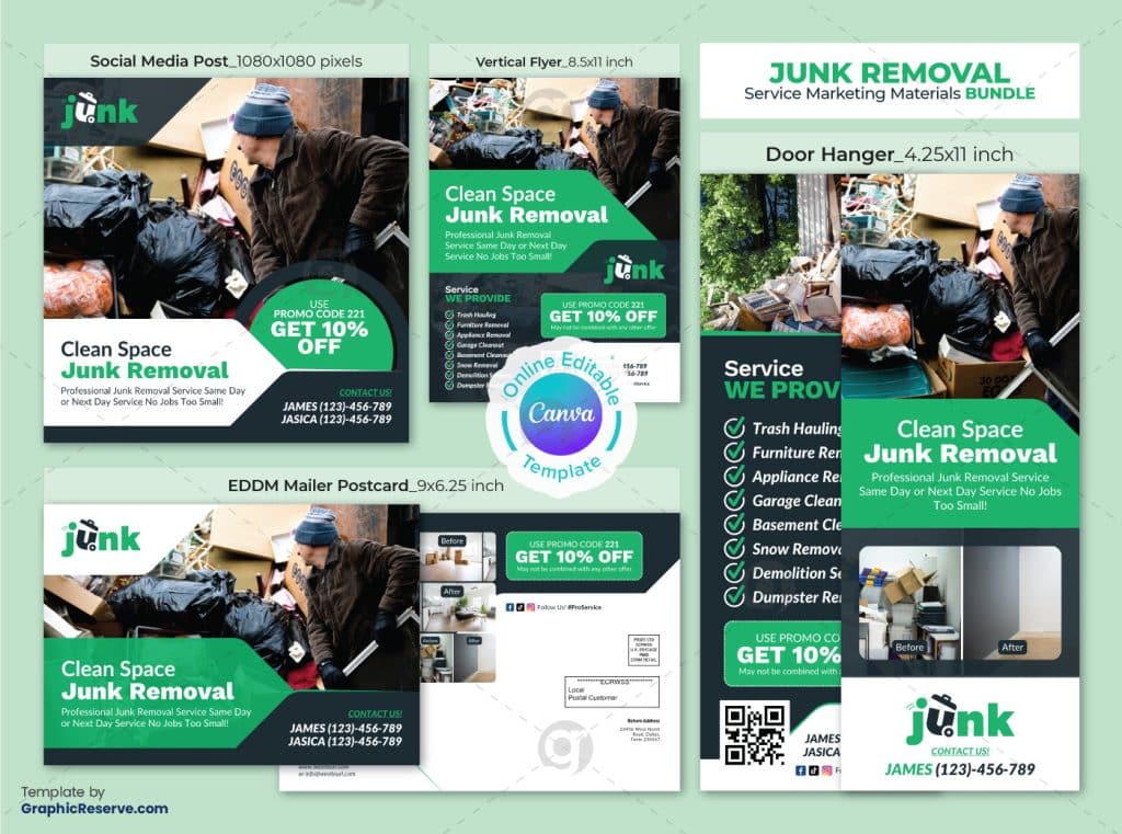 Clean Space Junk Removal Marketing Material Bundle Design