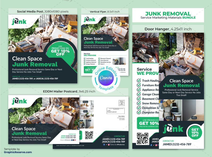 Clean Space Junk Removal Marketing Material Canva Bundle