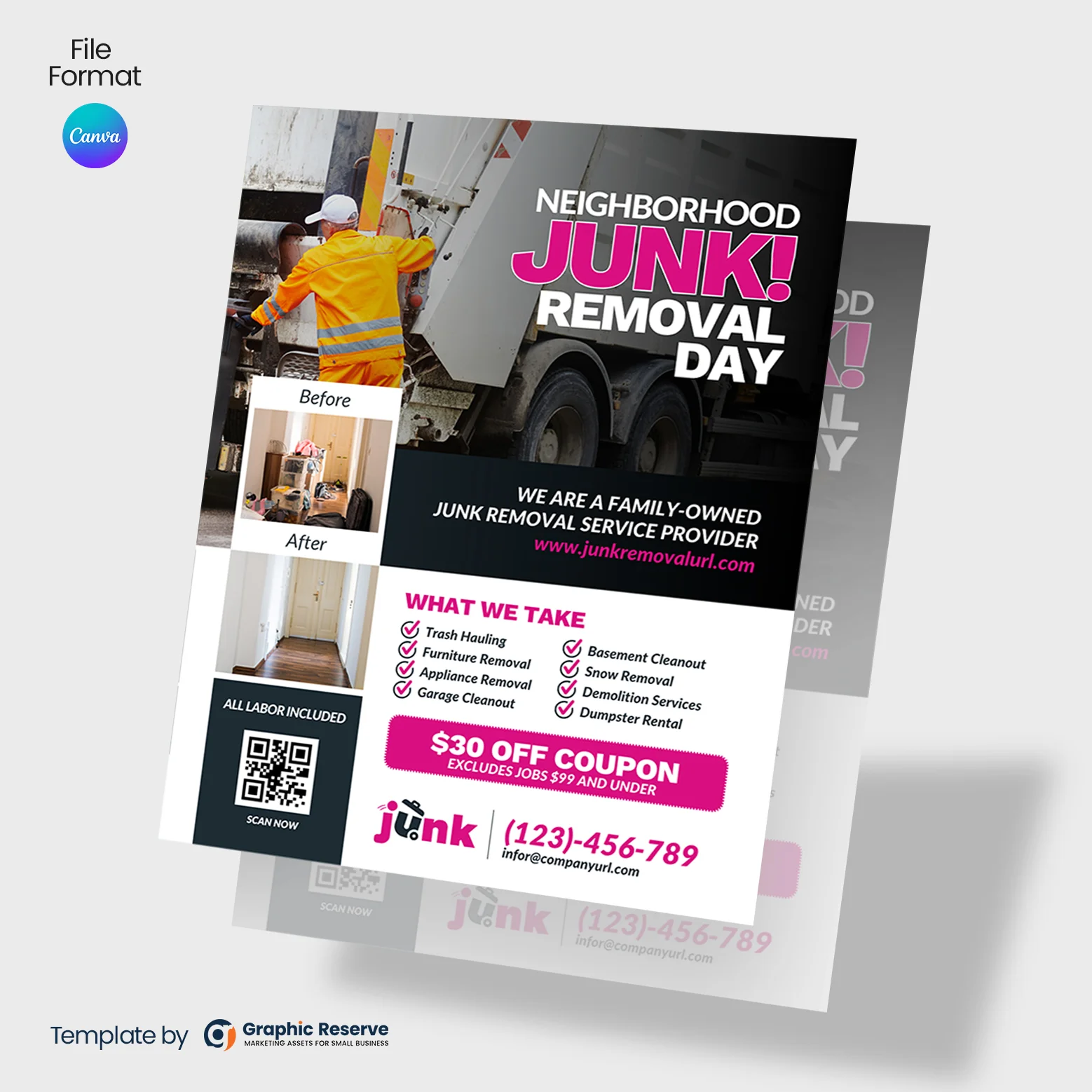 Customizable Junk Removal Flyer Template for Marketing in Canva