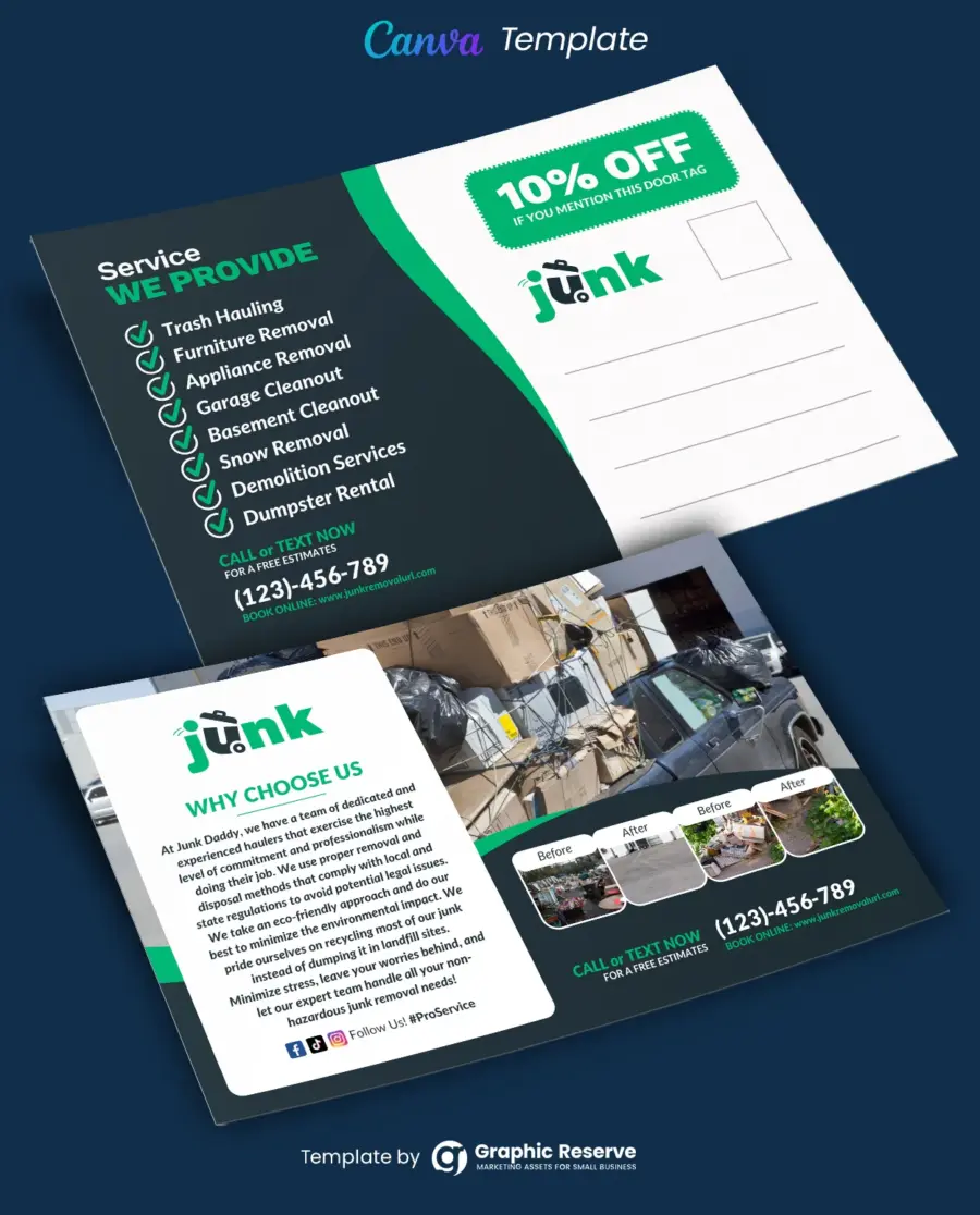 Junk Removal Advertising Postcard Canva Design Template