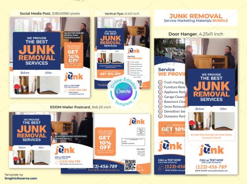Junk Removal Canva Marketing Material Bundle Design