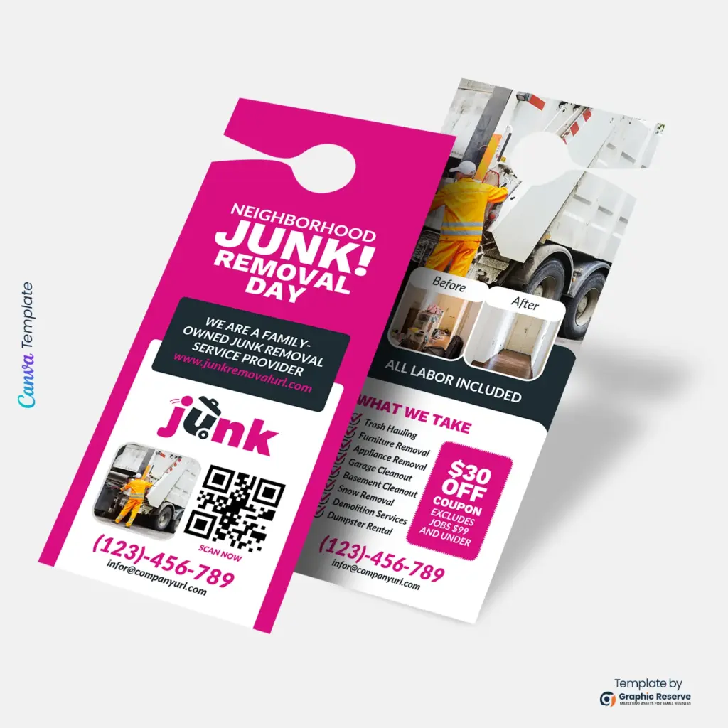 Junk Removal Door Hanger Editable Canva Template