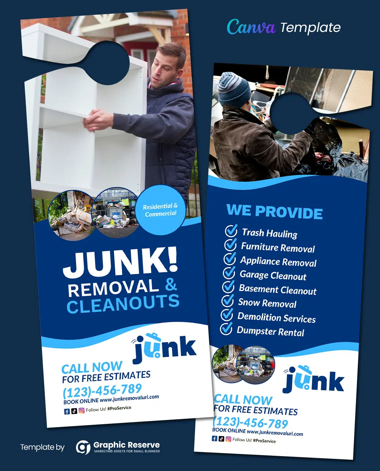 Junk Removal Door Hanger Template - Easy to Edit in Canva