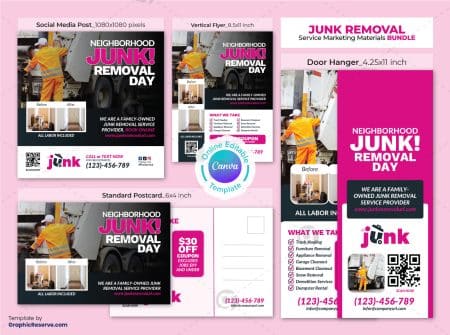Junk Removal Marketing Material Bundle Canva Design