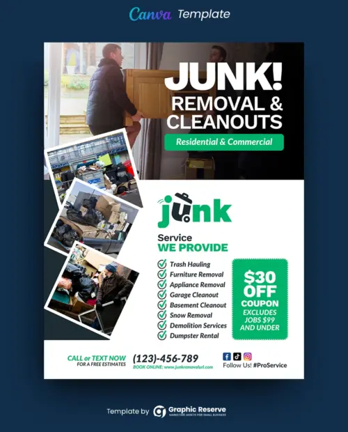 Junk Removal Service Marketing Flyer Canva Template