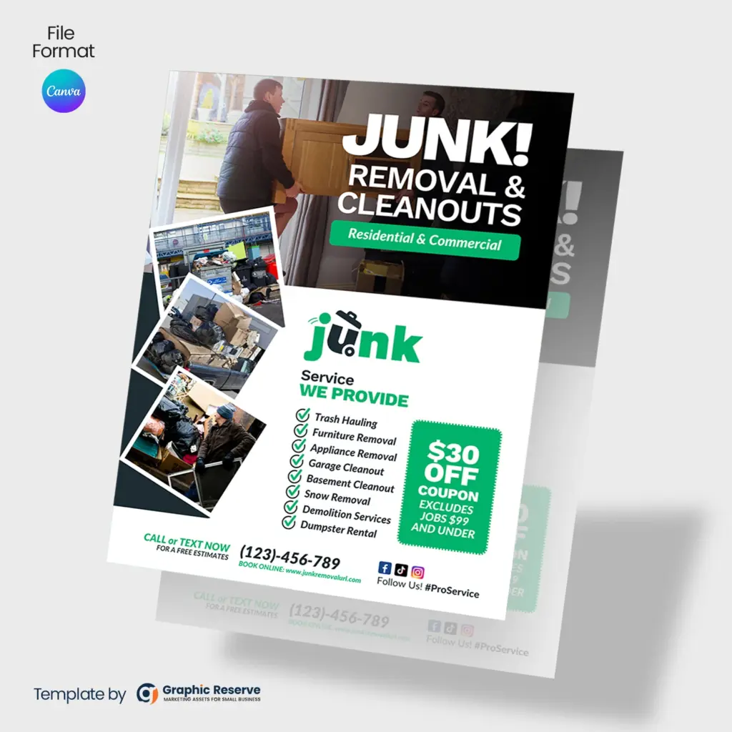 Junk Removal Service Marketing Flyer Canva Template