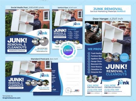 Junk Removal Service Marketing Material Bundle Canva file