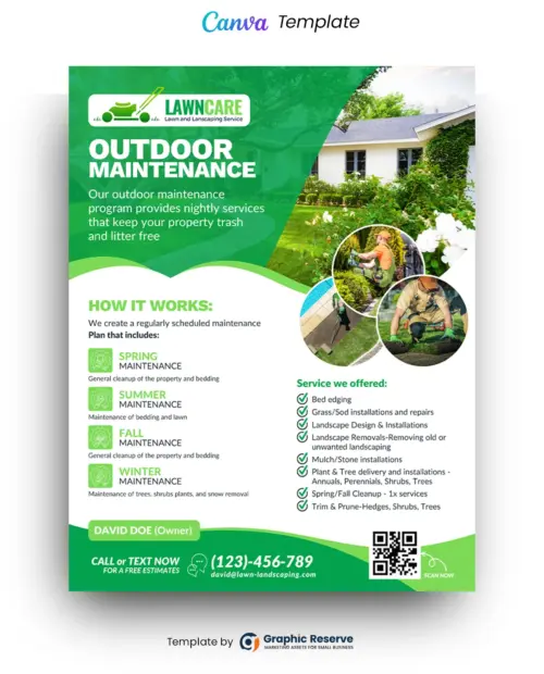Landscaping Flyer Design Canva Template for Lawn Mowers