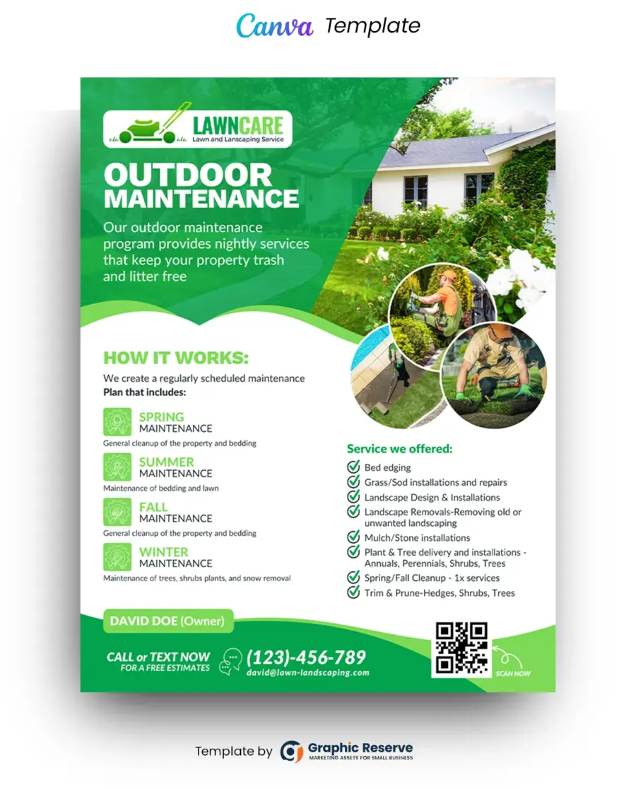Landscaping Flyer Design Canva Template for Lawn Mowers