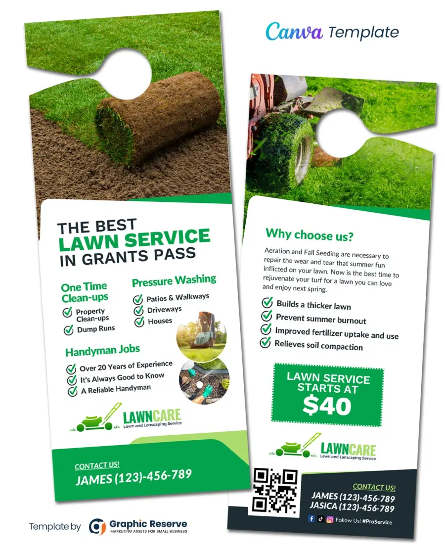 Lawn Care Canva Door Hanger Design