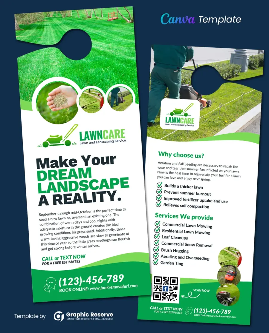 Lawn Care Door Hanger Canva Template
