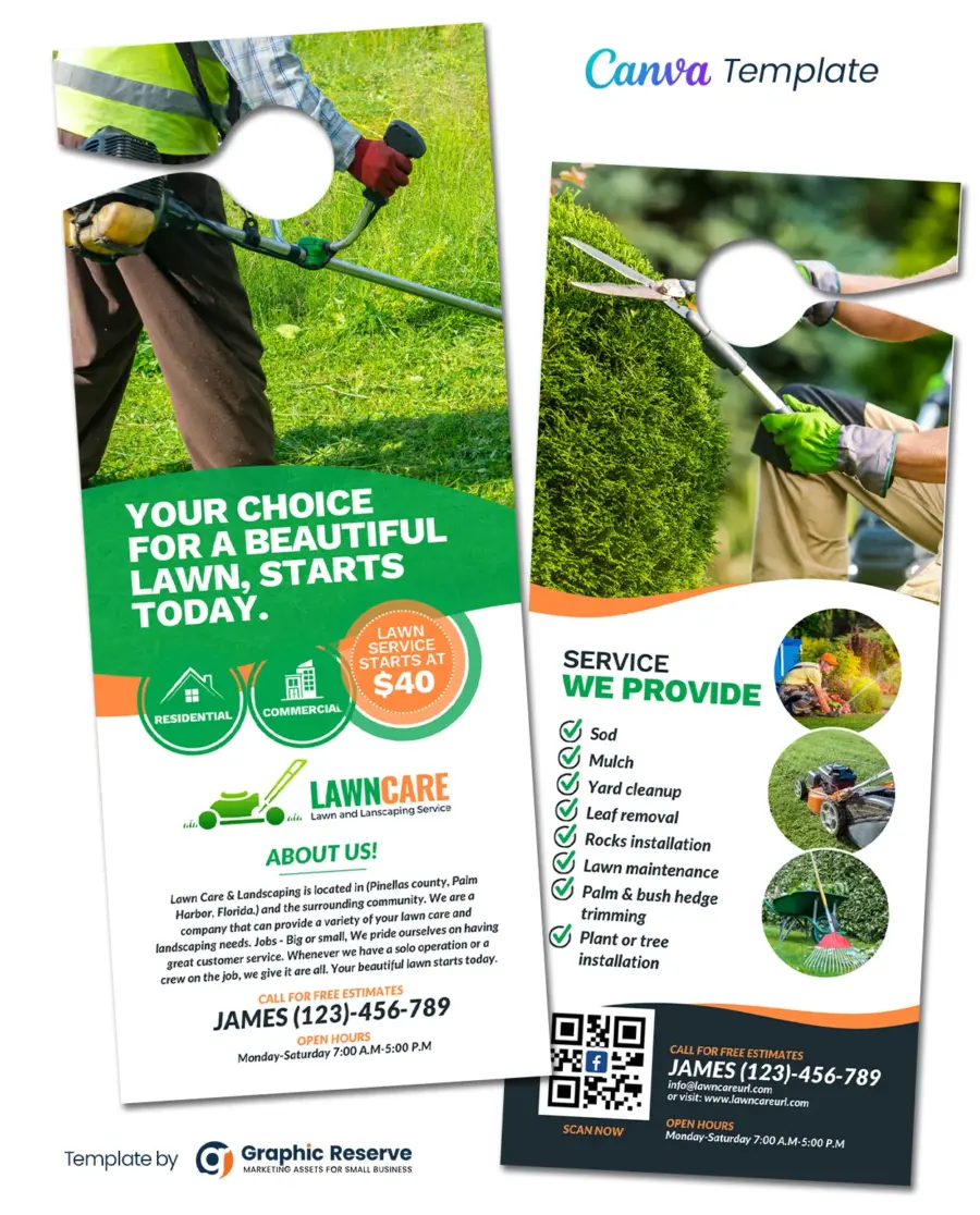 Lawn Care Service Door Hanger Canva Template