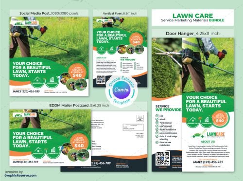 Lawn Care Service Marketing Material Canva Template Bundle
