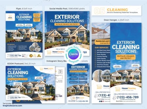 Exterior Cleaning Marketing Material Bundle Template Canva Design