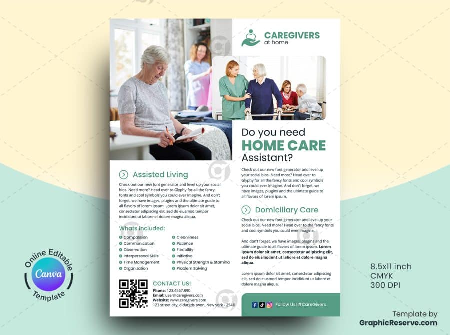 Home Care Assistant Flyer Canva Template