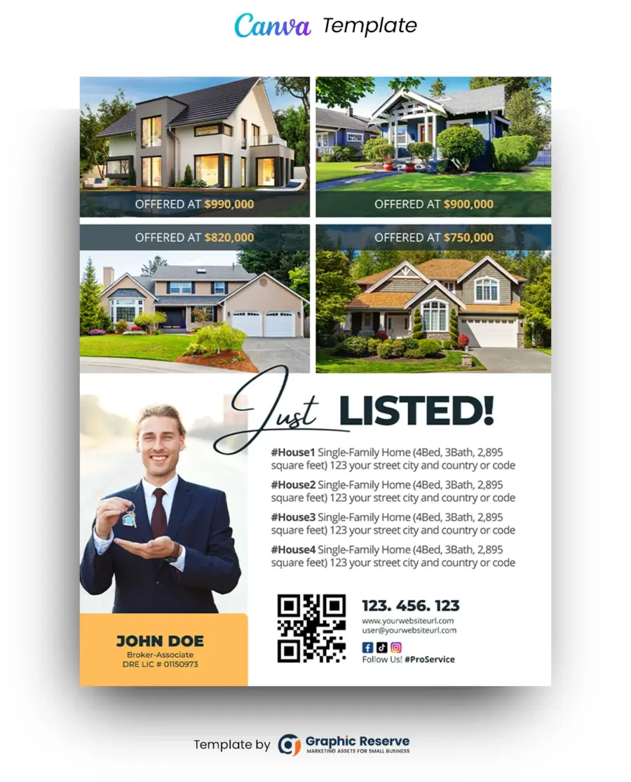 Listed Real Estate Broker Canva Flyer