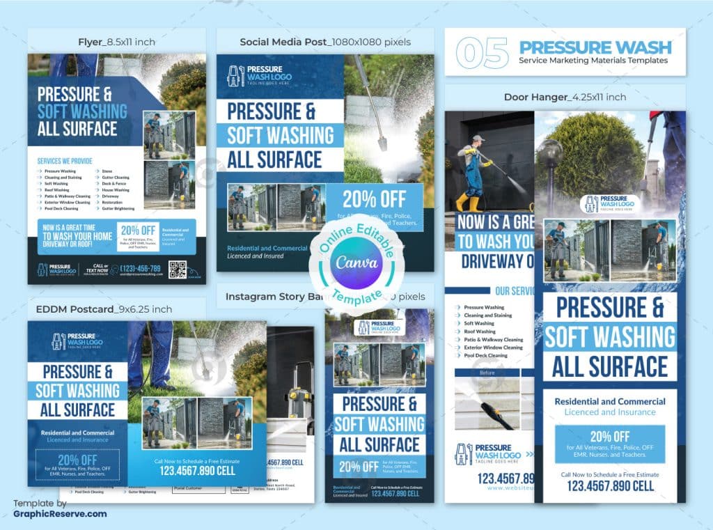 Pressure Wash Marketing Material Canva Template Bundle Graphic Reserve