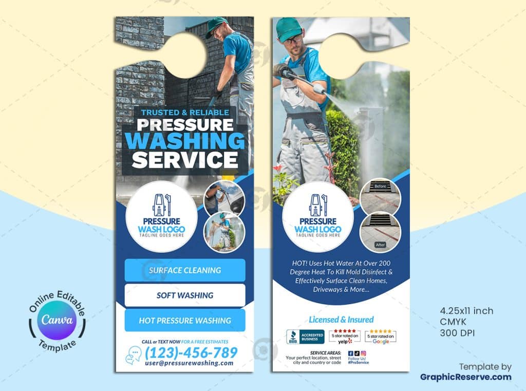 Pressure Wash Service Door Hanger Canva Template