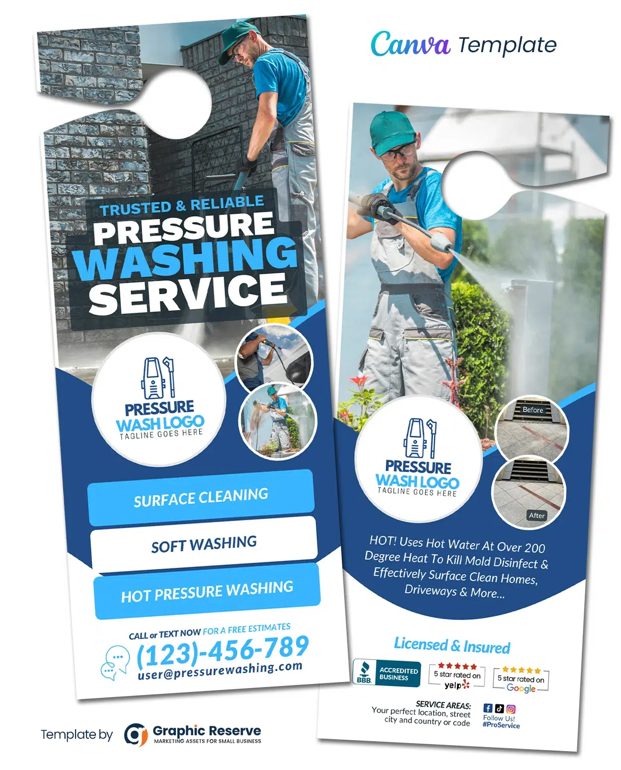 Pressure Wash Service Door Hanger Canva Template