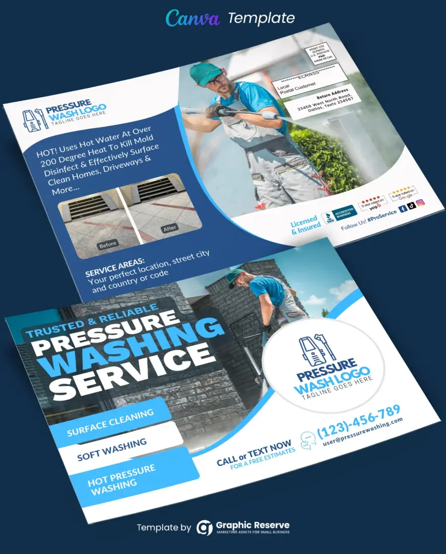 Pressure Wash Service EDDM Mailer Canva Template
